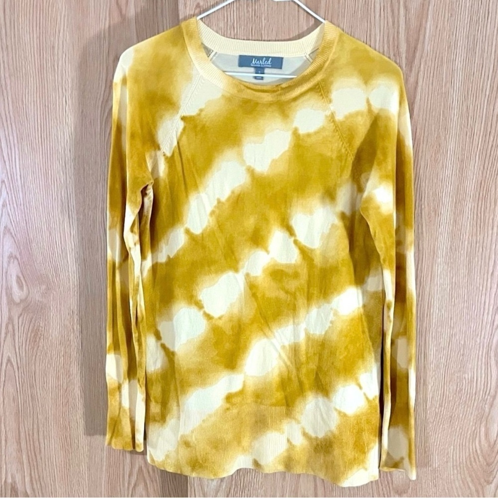 Marled Pullover Soft Knit Gold/ Yellow Tie Dye Crew Extra Long Sweater